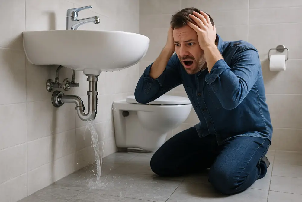 Plumbing emergency - burst bathroom pipe.